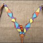 HILASON WESTERN LEATHER HORSE BREAST COLLAR HAND PAINT RAINBOW