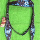 F06 HILASON WESTERN LEATHER HORSE BRIDLE HEADSTALL BROWN TURQUOISE BLING CONCHO