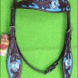 F06 HILASON WESTERN LEATHER HORSE BRIDLE HEADSTALL BROWN TURQUOISE BLING CONCHO