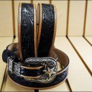 42in. JUSTIN FLORAL TOOLED TAPER WESTERN LEATHER MANS BELT BLACK