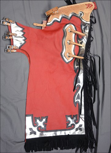CH858V1-F HILASON BULL RIDING SOFT SMOOTH LEATHER RODEO WESTERN CHAPS MAROON