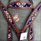 HILASON WESTERN LEATHER HORSE HEADSTALL BREAST COLLAR GEOMATRIC PATTERN PAINTED
