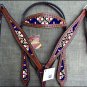 HILASON WESTERN LEATHER HORSE HEADSTALL BREAST COLLAR GEOMATRIC PATTERN PAINTED