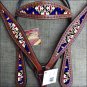 HILASON WESTERN LEATHER HORSE HEADSTALL BREAST COLLAR GEOMATRIC PATTERN PAINTED