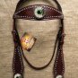 HILASON WESTERN LEATHER HORSE HEADSTALL BRIDLE BROWN GREEN WHEEL CONCHO BLING