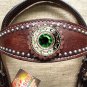 HILASON WESTERN LEATHER HORSE HEADSTALL BRIDLE BROWN GREEN WHEEL CONCHO BLING