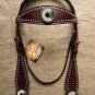 HILASON WESTERN LEATHER HORSE HEADSTALL BRIDLE BROWN GREEN WHEEL CONCHO BLING