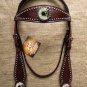 HILASON WESTERN LEATHER HORSE HEADSTALL BRIDLE BROWN GREEN WHEEL CONCHO BLING