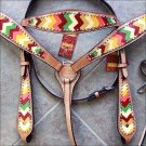 HILASON WESTERN LEATHER HORSE BRIDLE HEADSTALL BREAST COLLAR AZTEC HAND PAINT