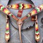 HILASON WESTERN LEATHER HORSE BRIDLE HEADSTALL BREAST COLLAR AZTEC HAND PAINT