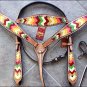 HILASON WESTERN LEATHER HORSE BRIDLE HEADSTALL BREAST COLLAR AZTEC HAND PAINT