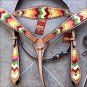 HILASON WESTERN LEATHER HORSE BRIDLE HEADSTALL BREAST COLLAR AZTEC HAND PAINT