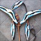 HILASON WESTERN LEATHER HORSE HEADSTALL BREAST COLLAR HAND PAINT INDIAN FEATHER