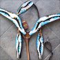 HILASON WESTERN LEATHER HORSE HEADSTALL BREAST COLLAR HAND PAINT INDIAN FEATHER