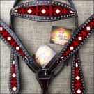 HILASON WESTERN LEATHER HORSE HEADSTALL BREAST COLLAR DIAMOND PATTERN PAINTED