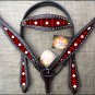 HILASON WESTERN LEATHER HORSE HEADSTALL BREAST COLLAR DIAMOND PATTERN PAINTED