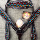 HILASON WESTERN LEATHER HORSE HEADSTALL BREAST COLLAR BROWN TIE DIE PAINTED