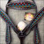 HILASON WESTERN LEATHER HORSE HEADSTALL BREAST COLLAR BROWN TIE DIE PAINTED