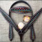 HILASON WESTERN LEATHER HORSE HEADSTALL BREAST COLLAR BROWN TIE DIE PAINTED