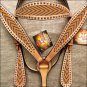 HILASON WESTERN LEATHER HORSE HEADSTALL BREAST COLLAR TAN ARROW PAINTED DESIGN