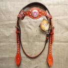 HILASON WESTERN LEATHER HORSE BRIDLE HEADSTALL MAHOGANY PINK ROPE EDGE CONCHOS