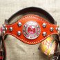 HILASON WESTERN LEATHER HORSE BRIDLE HEADSTALL MAHOGANY PINK ROPE EDGE CONCHOS