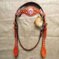 HILASON WESTERN LEATHER HORSE BRIDLE HEADSTALL MAHOGANY PINK ROPE EDGE CONCHOS
