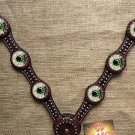 HILASON WESTERN LEATHER HORSE BREAST COLLAR BROWN WHEEL GREEN CONCHO BLING