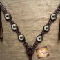 HILASON WESTERN LEATHER HORSE BREAST COLLAR BROWN WHEEL GREEN CONCHO BLING