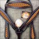 HILASON WESTERN LEATHER HORSE HEADSTALL BREAST COLLAR BROWN ARROW PAINTED DESIGN