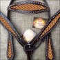 HILASON WESTERN LEATHER HORSE HEADSTALL BREAST COLLAR BROWN ARROW PAINTED DESIGN