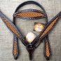 HILASON WESTERN LEATHER HORSE HEADSTALL BREAST COLLAR BROWN ARROW PAINTED DESIGN