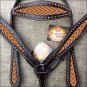 HILASON WESTERN LEATHER HORSE HEADSTALL BREAST COLLAR BROWN ARROW PAINTED DESIGN