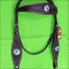 HILASON WESTERN LEATHER HORSE HEADSTALL BRIDLE BROWN TURQUOISE BLING CONCHO