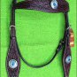 HILASON WESTERN LEATHER HORSE HEADSTALL BRIDLE BROWN TURQUOISE BLING CONCHO