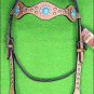 HILASON WESTERN LEATHER HORSE HEADSTALL BRIDLE TAN TURQUOISE STONE BLING CONCHO