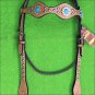 HILASON WESTERN LEATHER HORSE HEADSTALL BRIDLE TAN TURQUOISE STONE BLING CONCHO