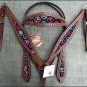 HILASON WESTERN LEATHER HORSE HEADSTALL BREAST COLLAR MAHOGANY PEACE SIGN INLAY