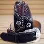 46 inch JUSTIN TEXAS ALL STAR TOOLED WESTERN LEATHER MEN BELT BLACK STAR CONCHO