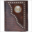 TONY LAMA LEATHER LIZARD PRINT BROWN WESTERN TRIFOLD MENS WALLET HAIR ON INLAY