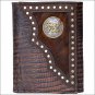 TONY LAMA LEATHER LIZARD PRINT BROWN WESTERN TRIFOLD MENS WALLET HAIR ON INLAY