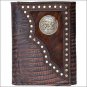 TONY LAMA LEATHER LIZARD PRINT BROWN WESTERN TRIFOLD MENS WALLET HAIR ON INLAY