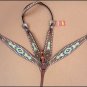 HILASON WESTERN LEATHER HORSE HEADSTALL BREAST COLLAR BROWN W/ AZTEC HAND PAINT