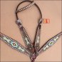 HILASON WESTERN LEATHER HORSE HEADSTALL BREAST COLLAR BROWN W/ AZTEC HAND PAINT