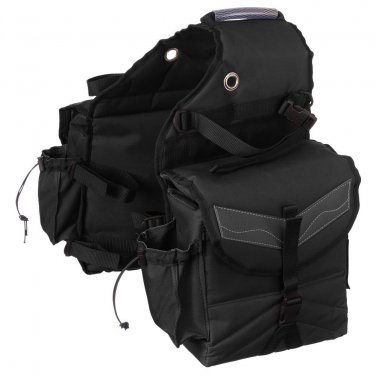 TOUGH 1 MULTI POCKET HEAVY DENIER NYLON SADDLE BAG BLACK