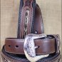 34 INCH WESTERN MEN BLACK BROWN LEATHER FABRIC INSET BELT
