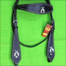 HILASON WESTERN LEATHER HORSE BRIDLE HEADSTALL BLACK BLING CROSS GUN CONCHO