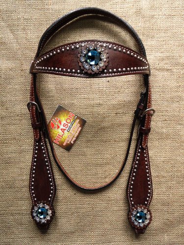 HILASON WESTERN LEATHER HORSE BRIDLE HEADSTALL DARK BROWN TURQUOISE BERRY CONCHO