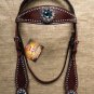 HILASON WESTERN LEATHER HORSE BRIDLE HEADSTALL DARK BROWN TURQUOISE BERRY CONCHO