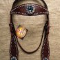 HILASON WESTERN LEATHER HORSE BRIDLE HEADSTALL DARK BROWN TURQUOISE BERRY CONCHO